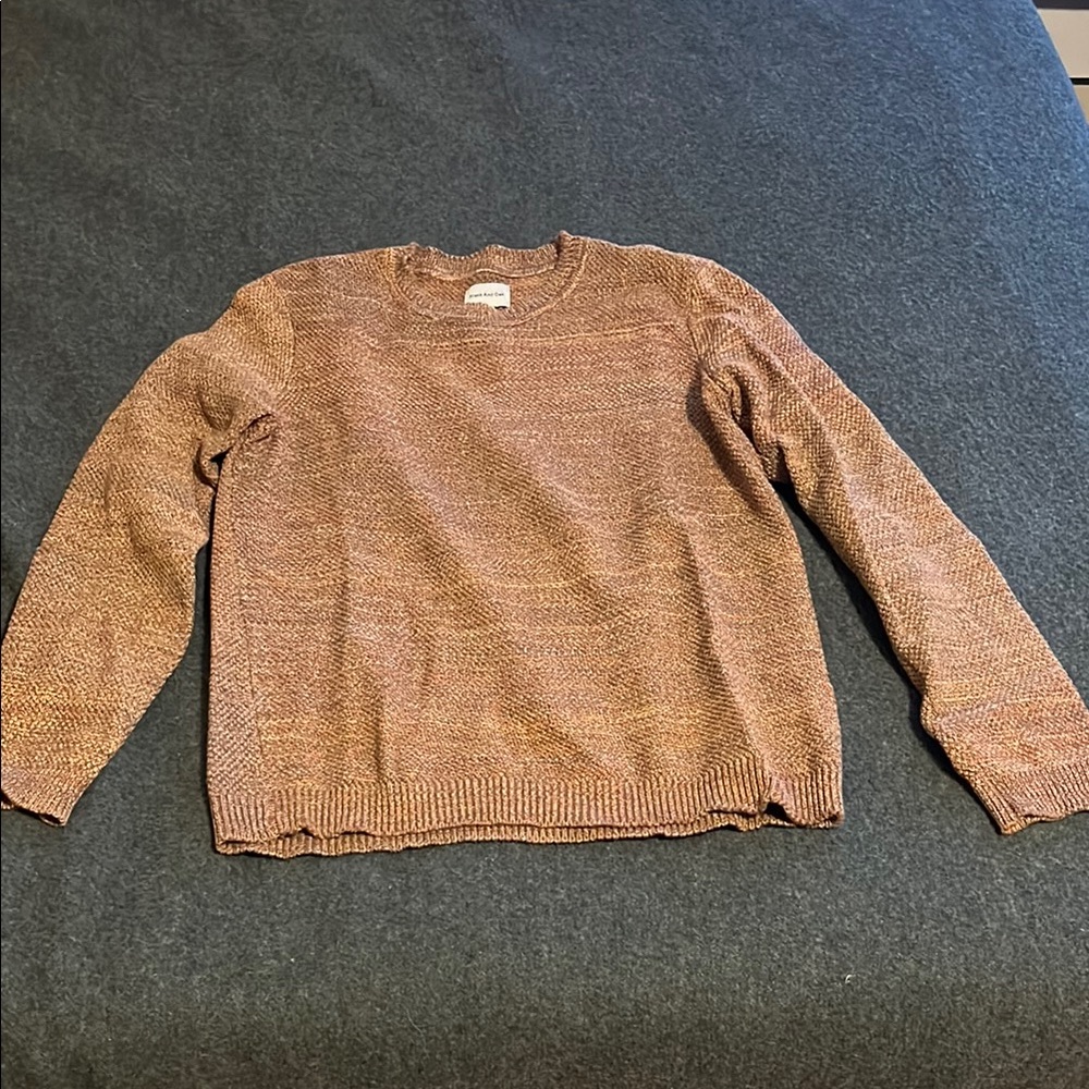 Frank and Oak Cable Knit Brown Crewneck Sweater with Soft Texture